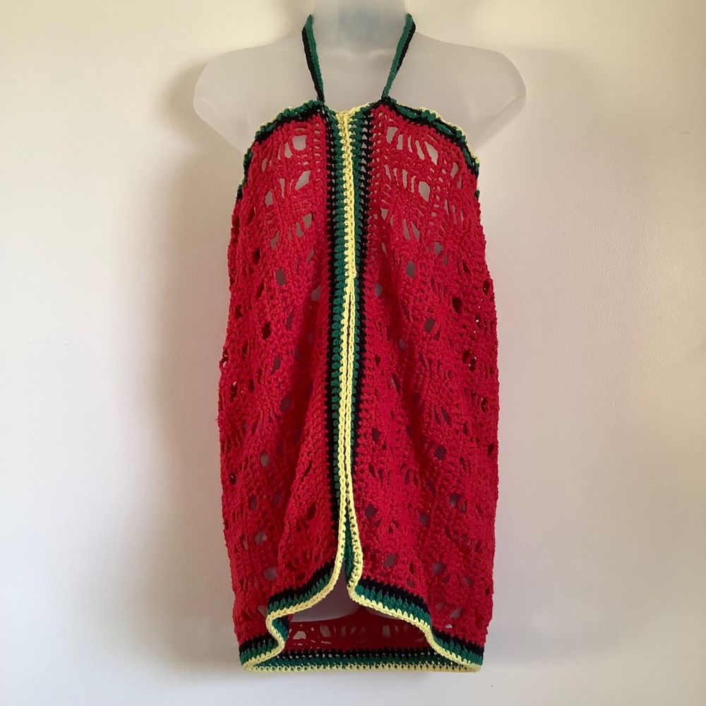 Handmade Crochet Rasta Halter Cover Up Red Green Yellow Swim Cover Up Small - Picture 4 of 13